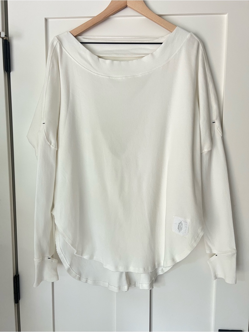 FP Movement Simply Layer Open Back Top M Ivory Ribbed Thumbhole Long Sleeve - Picture 4 of 11